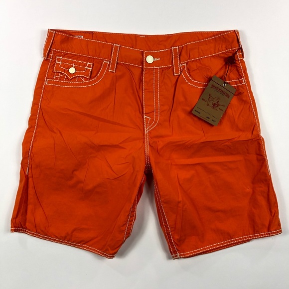 orange true religion shorts
